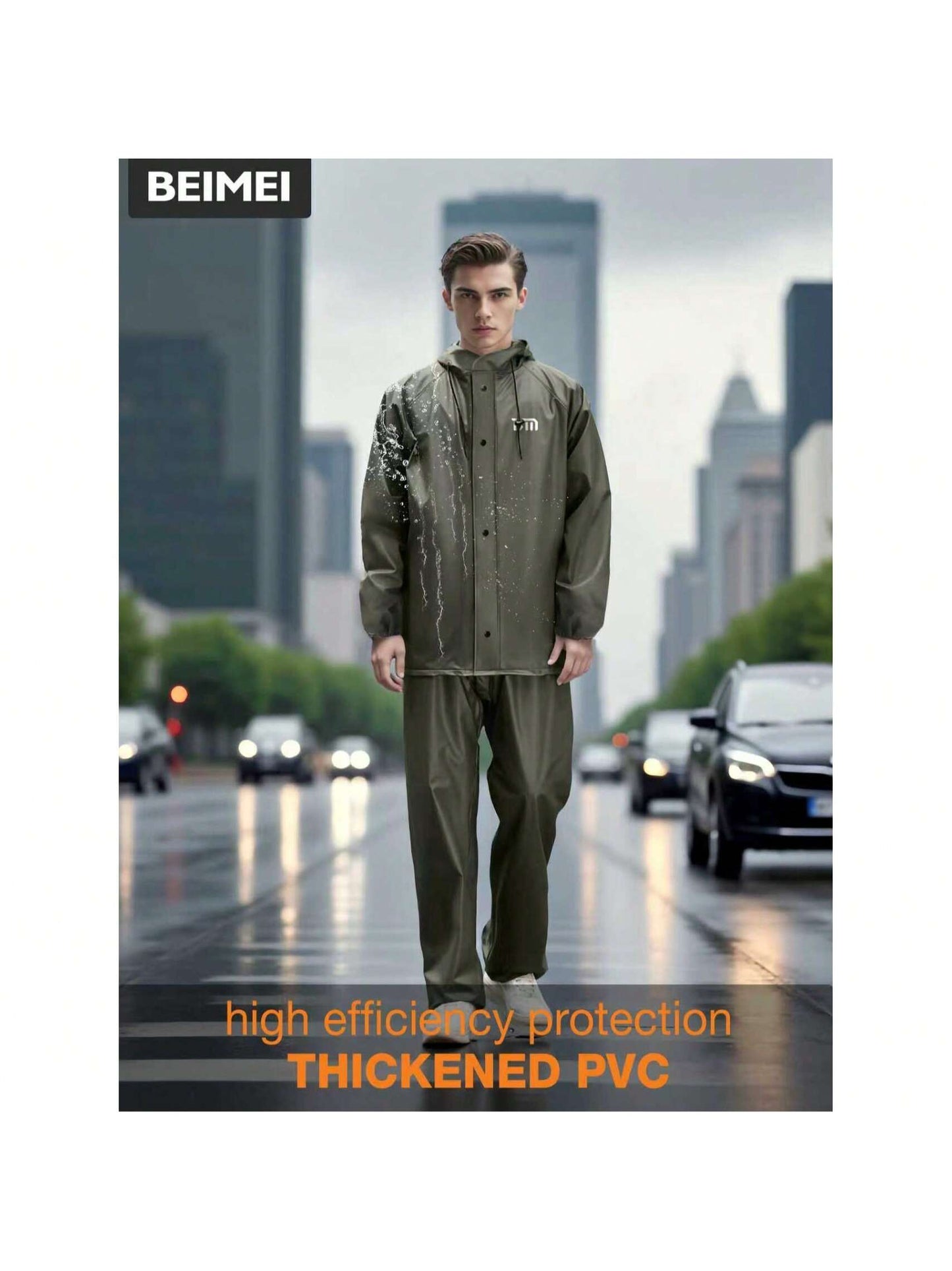 Men's Rainsuit, Detachable Heavy-Duty Adult Motorcycle Rain Jacket And Pants Set, Black, Suitable For Cycling, Outdoor Work, Hiking