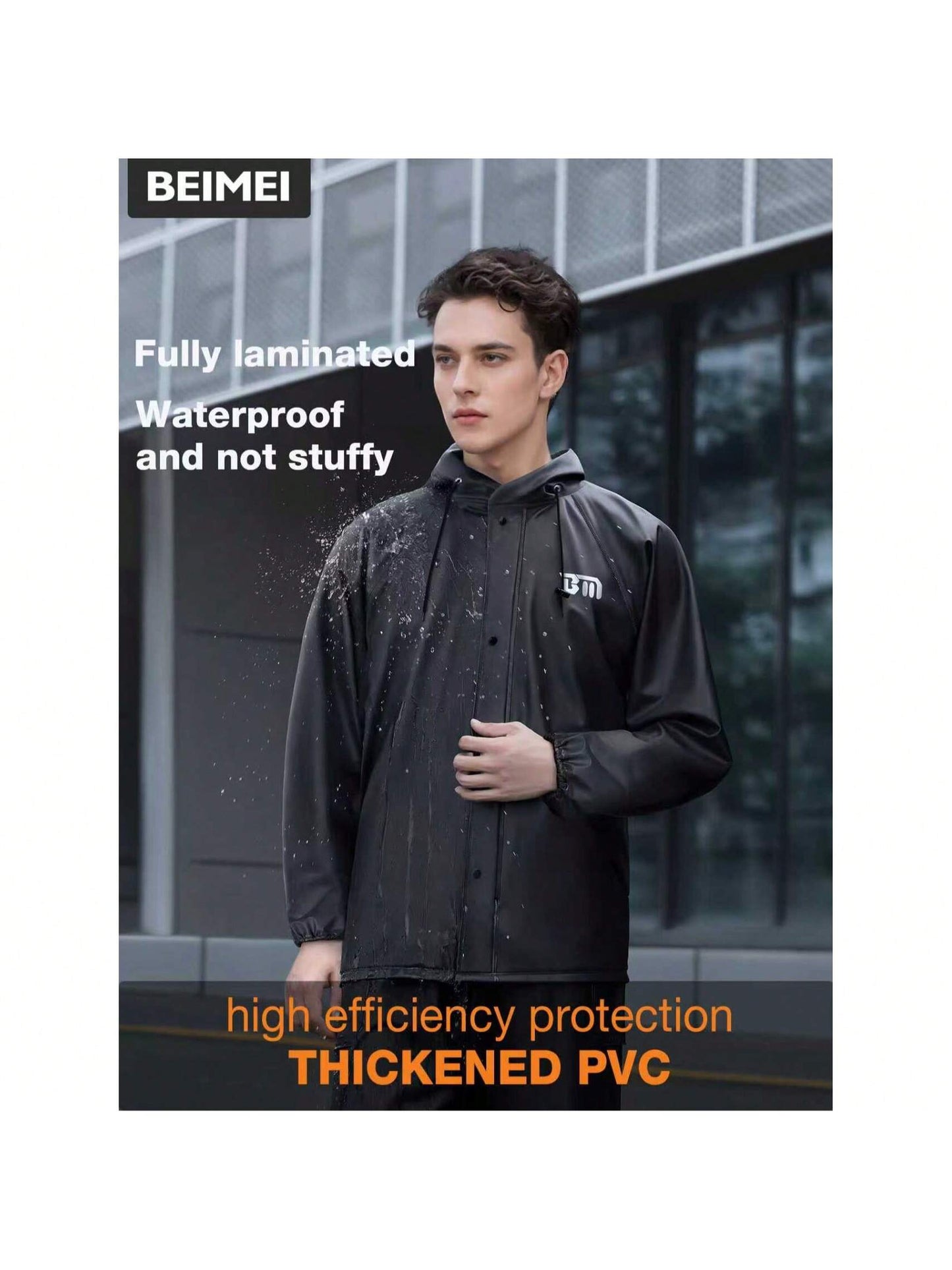 Men's Rainsuit, Detachable Heavy-Duty Adult Motorcycle Rain Jacket And Pants Set, Black, Suitable For Cycling, Outdoor Work, Hiking