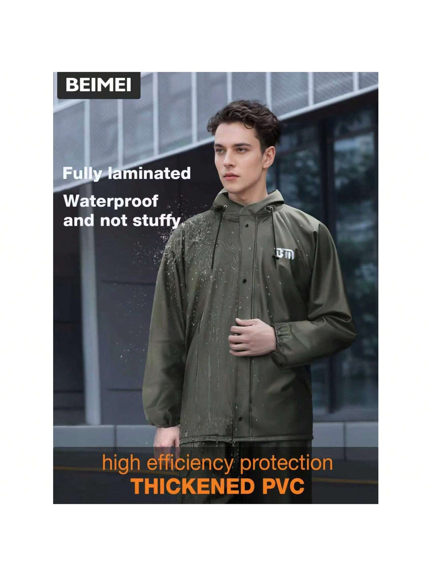 Men's Rainsuit, Detachable Heavy-Duty Adult Motorcycle Rain Jacket And Pants Set, Black, Suitable For Cycling, Outdoor Work, Hiking