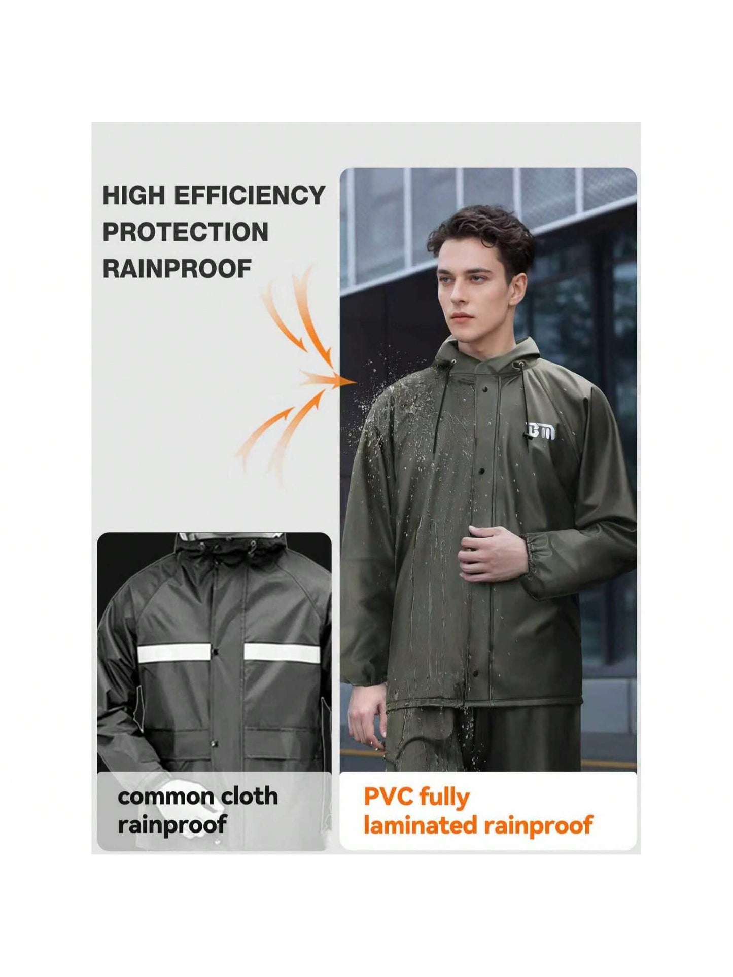 Men's Rainsuit, Detachable Heavy-Duty Adult Motorcycle Rain Jacket And Pants Set, Black, Suitable For Cycling, Outdoor Work, Hiking