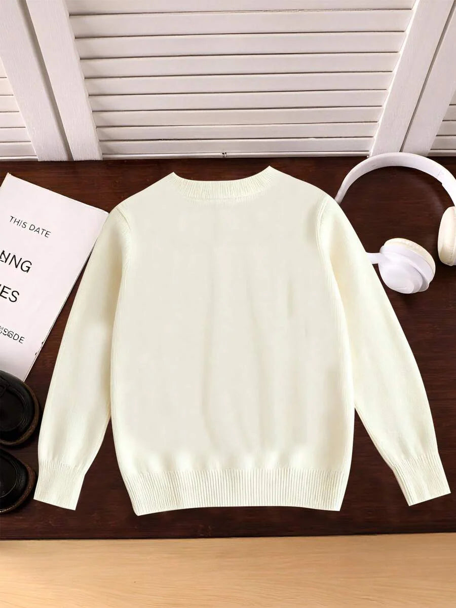 1pc Girls Casual Vintage Leopard Print Bow Graphic Long Sleeve Sweater, Suitable For Autumn/Winter Everyday Indoor