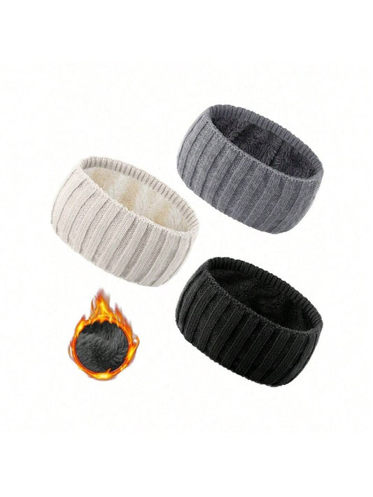 Knit Winter Fuzzy Fleece Lined Headbands Ear Warmers Elastic Turban Crocheted Head Wrap
