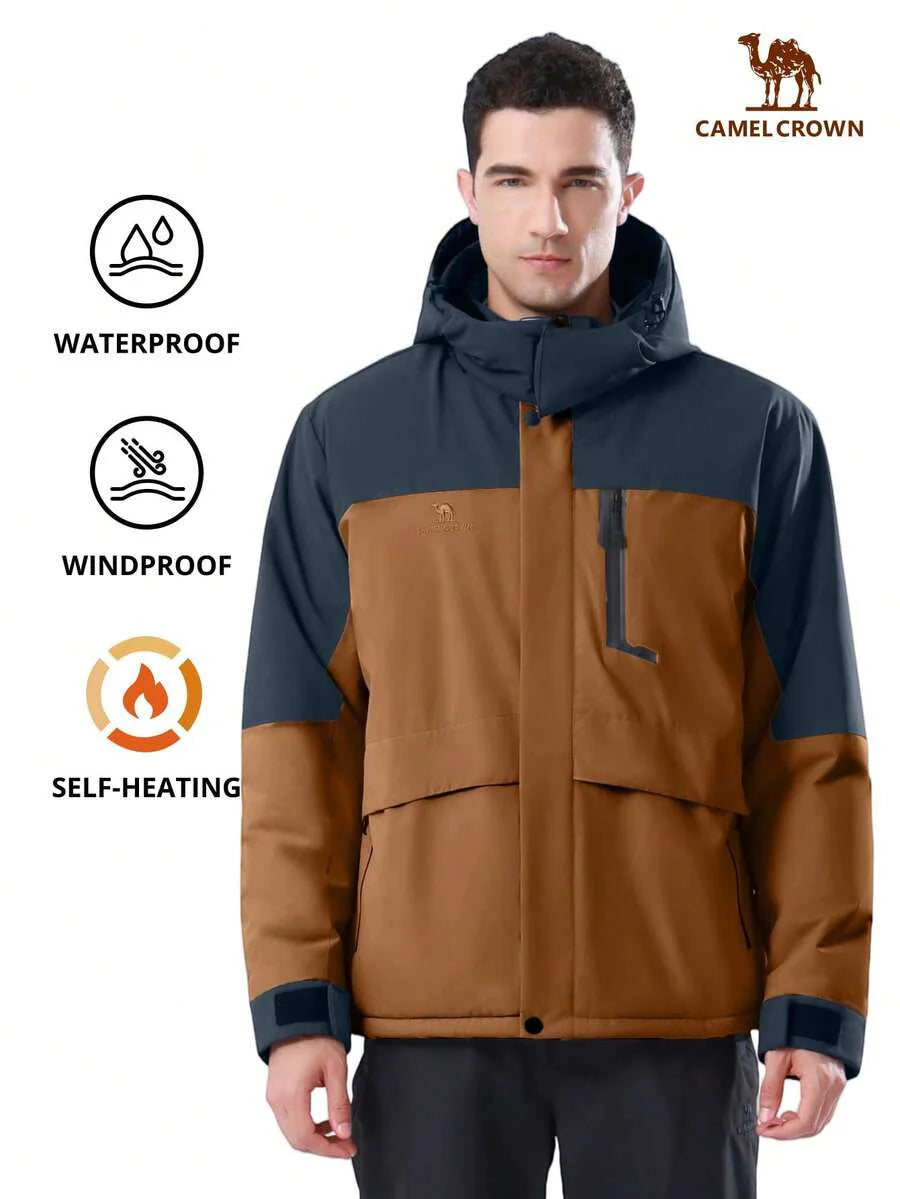 CAMEL CROWN Men's Winter Ski Jacket Mountain Snow Coats Waterproof Detachable Hood Windproof Fleece Rain Jackets