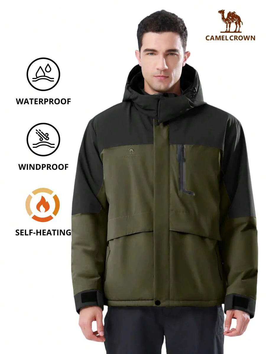 CAMEL CROWN Men's Winter Ski Jacket Mountain Snow Coats Waterproof Detachable Hood Windproof Fleece Rain Jackets