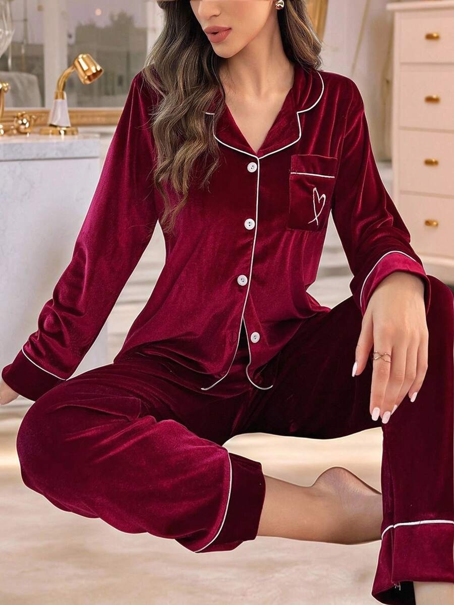 Contrast Color Trim Patch Pocket Long Sleeve Top