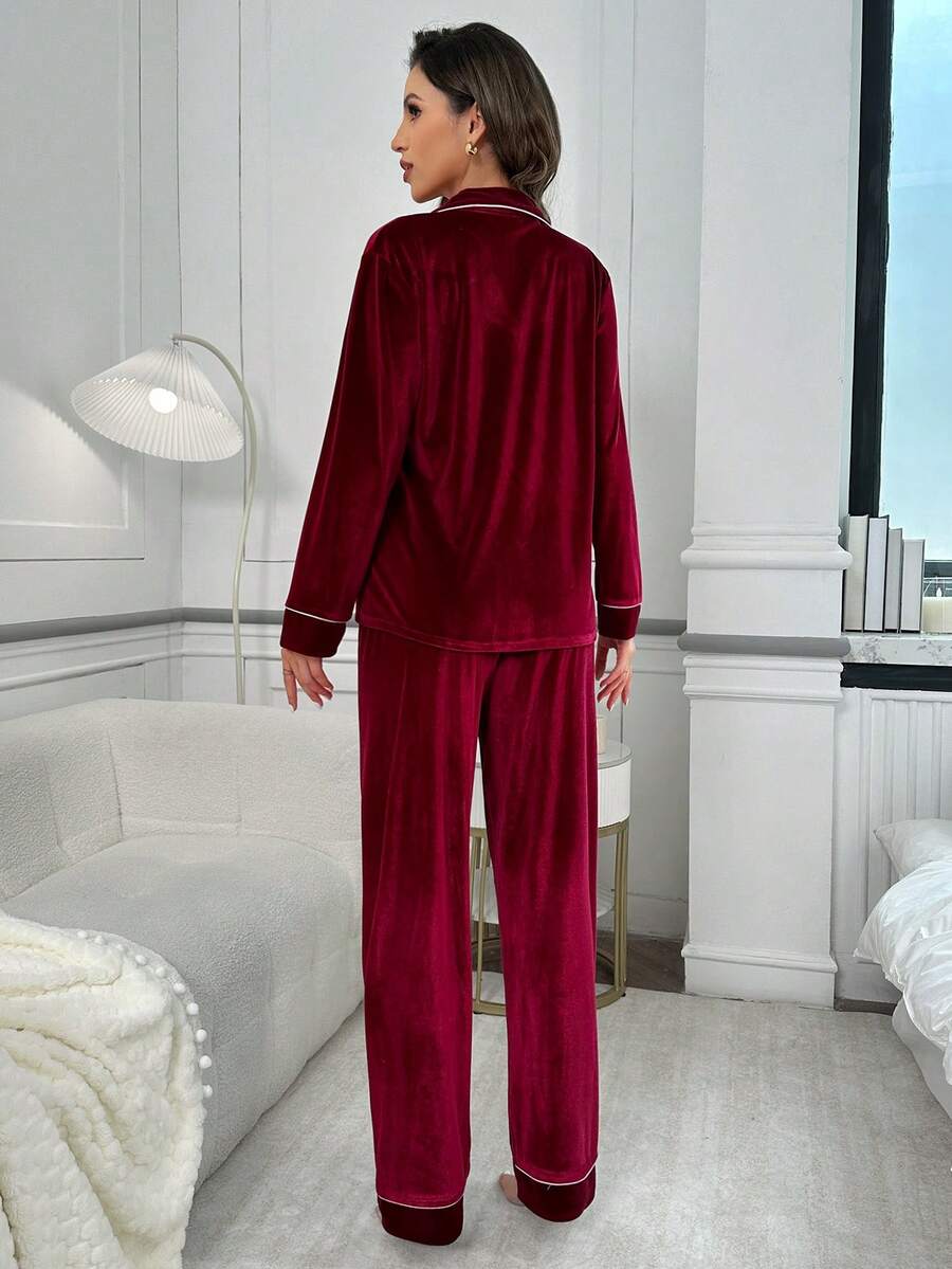Contrast Color Trim Patch Pocket Long Sleeve Top