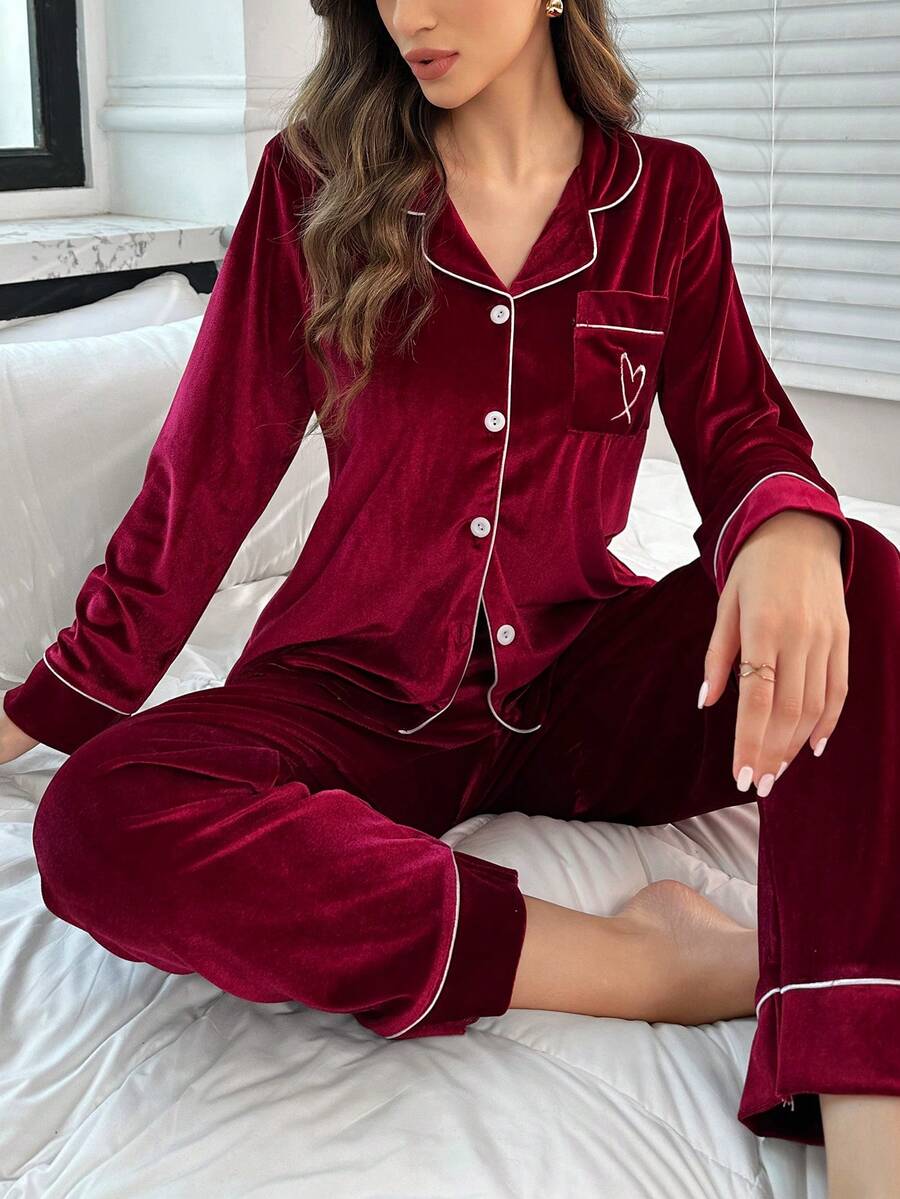 Contrast Color Trim Patch Pocket Long Sleeve Top
