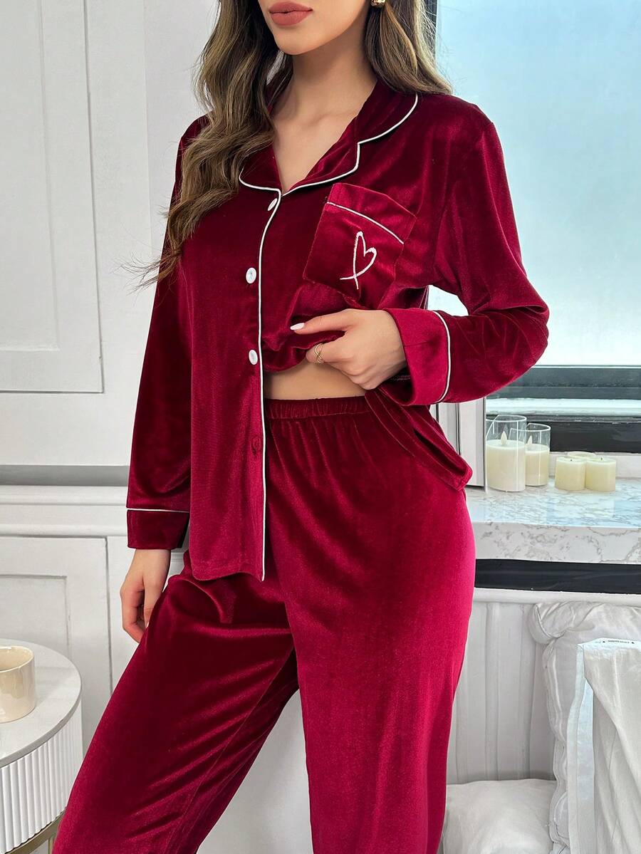 Contrast Color Trim Patch Pocket Long Sleeve Top