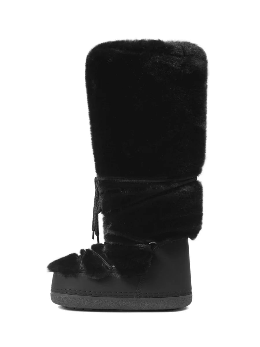 Women's Faux Fur Knee High Boots Fuzzy Fluffy Furry Snow Boots Round Toe With Lace-Up Design Cute Warm Suitable For Christmas Halloween And Winter
