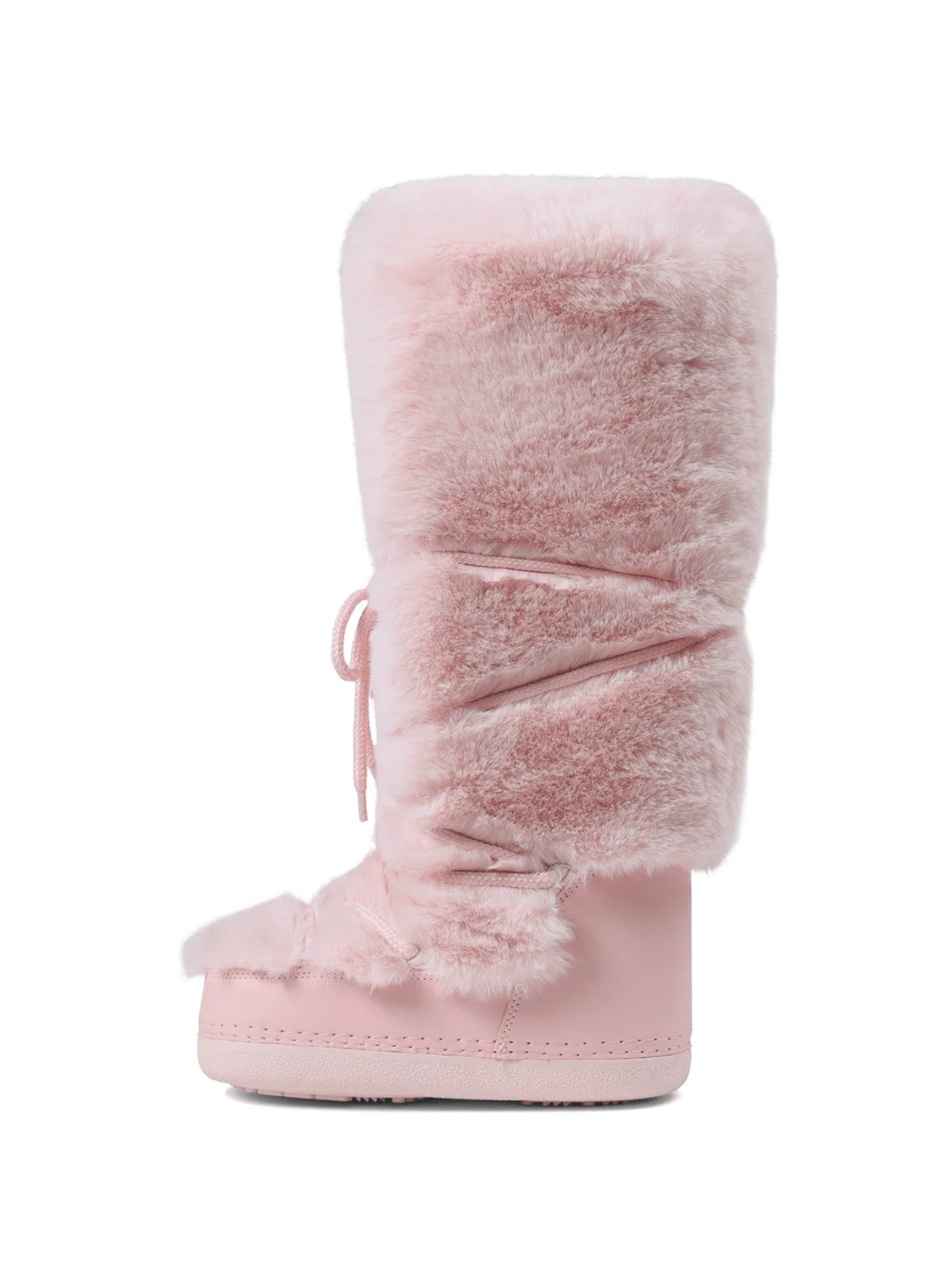 Women's Faux Fur Knee High Boots Fuzzy Fluffy Furry Snow Boots Round Toe With Lace-Up Design Cute Warm Suitable For Christmas Halloween And Winter