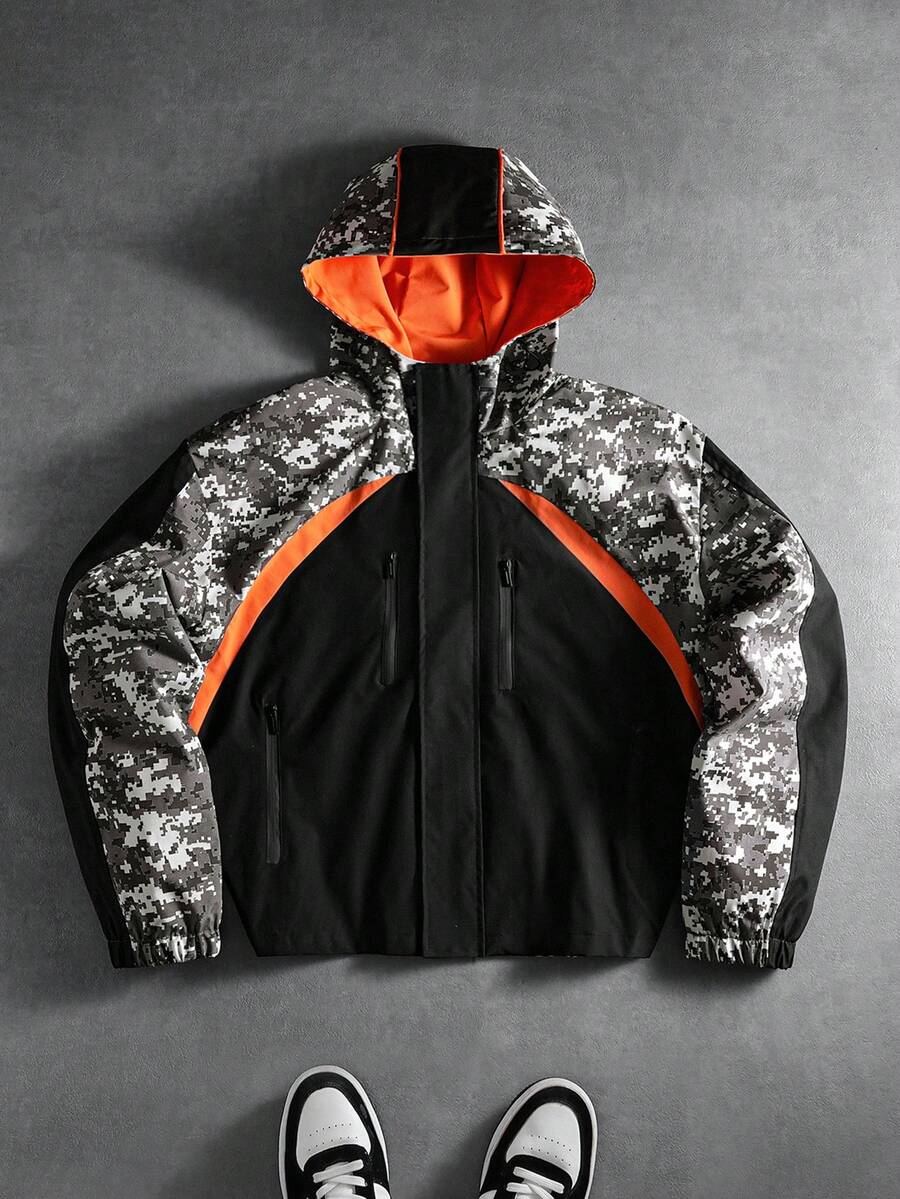 PAVTROS Manfinity Streetrush Men's Casual Colorblock Patchwork Design Jacket