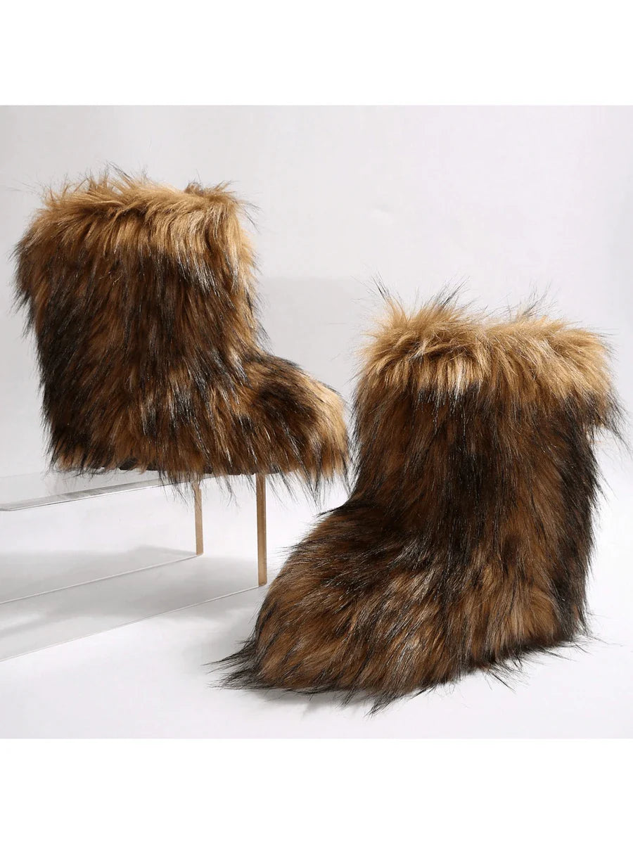 2025 Autumn And Winter Retro Faux Fur Mid-Calf Boots