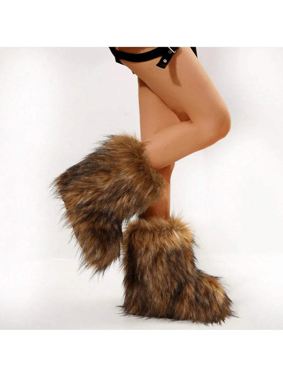 2025 Autumn And Winter Retro Faux Fur Mid-Calf Boots