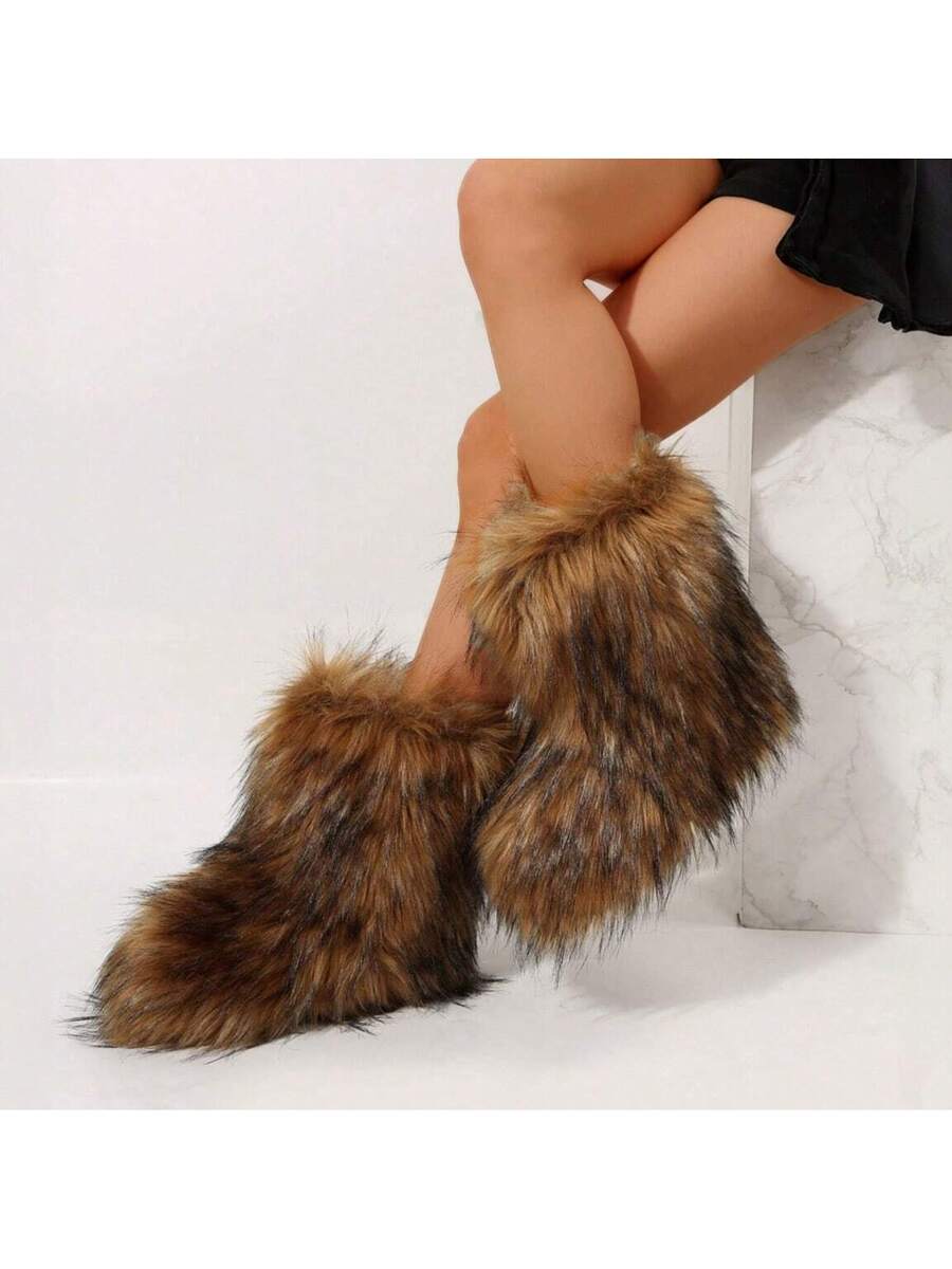2025 Autumn And Winter Retro Faux Fur Mid-Calf Boots