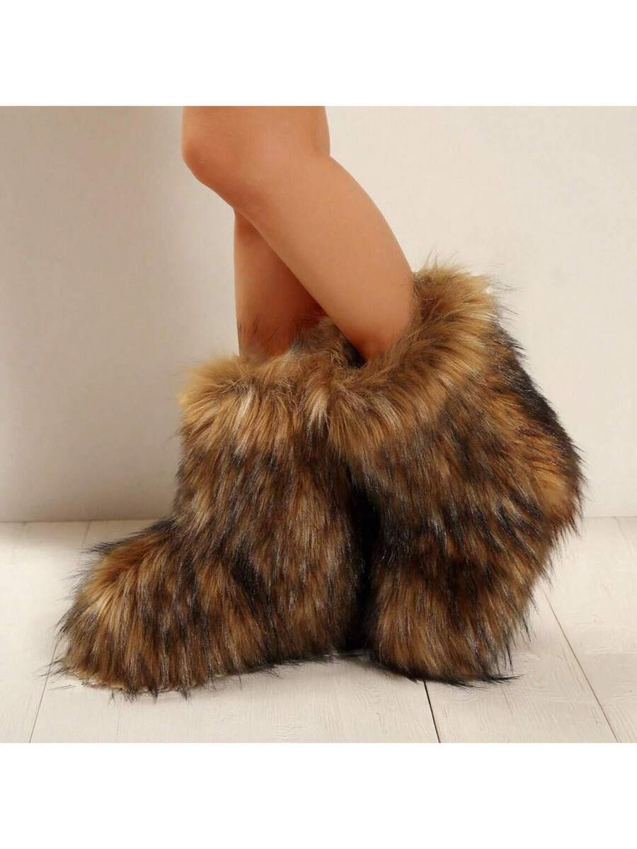 2025 Autumn And Winter Retro Faux Fur Mid-Calf Boots