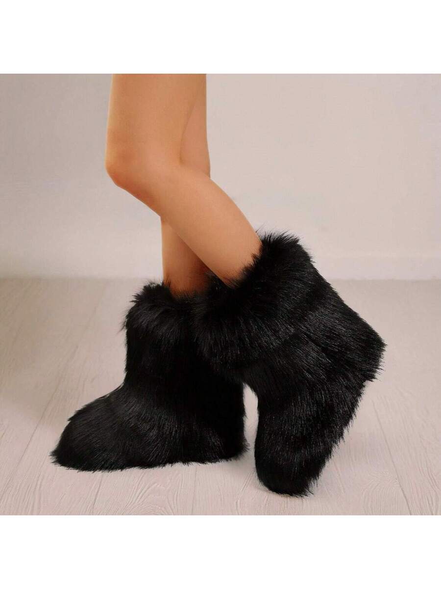 2025 Autumn And Winter Retro Faux Fur Mid-Calf Boots
