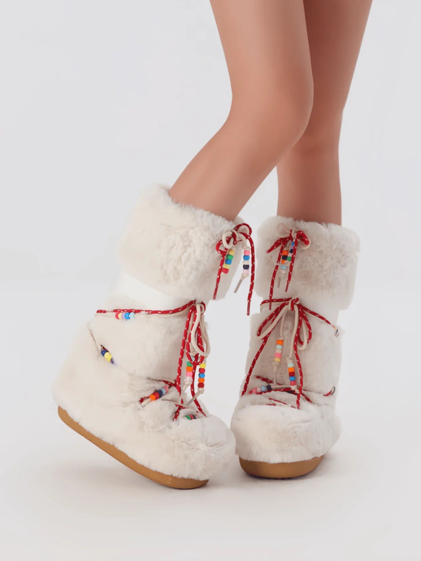 Women's Faux Fur Knee High Boots Fuzzy Fluffy Furry Snow Boots Round Toe With Lace-Up Design Cute Warm Suitable For Christmas Halloween And Winter