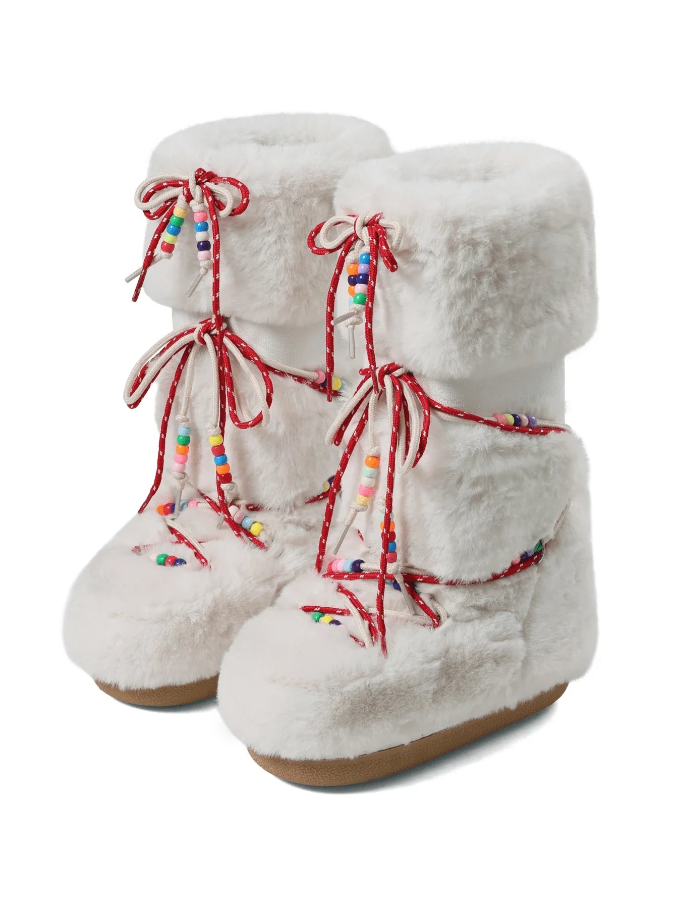Women's Faux Fur Knee High Boots Fuzzy Fluffy Furry Snow Boots Round Toe With Lace-Up Design Cute Warm Suitable For Christmas Halloween And Winter