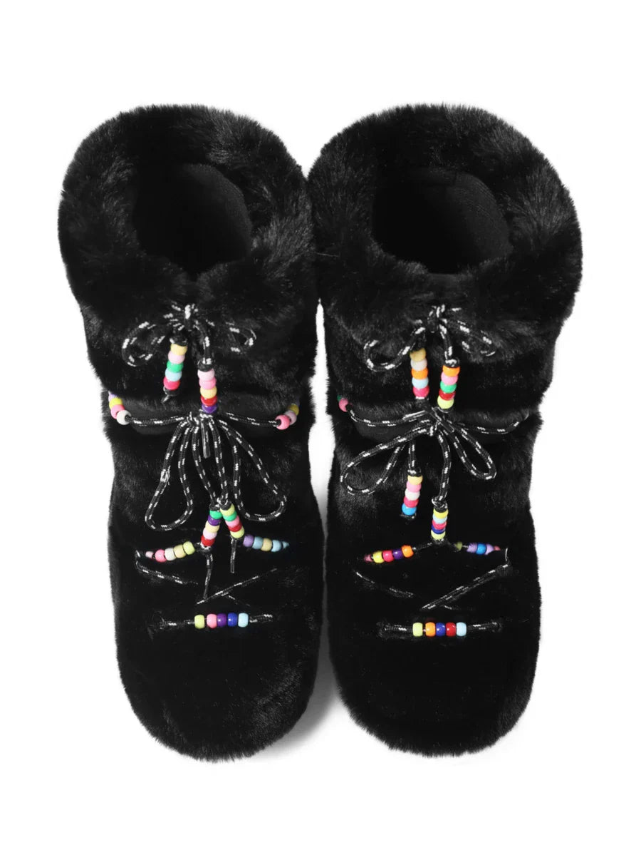 Women's Faux Fur Knee High Boots Fuzzy Fluffy Furry Snow Boots Round Toe With Lace-Up Design Cute Warm Suitable For Christmas Halloween And Winter