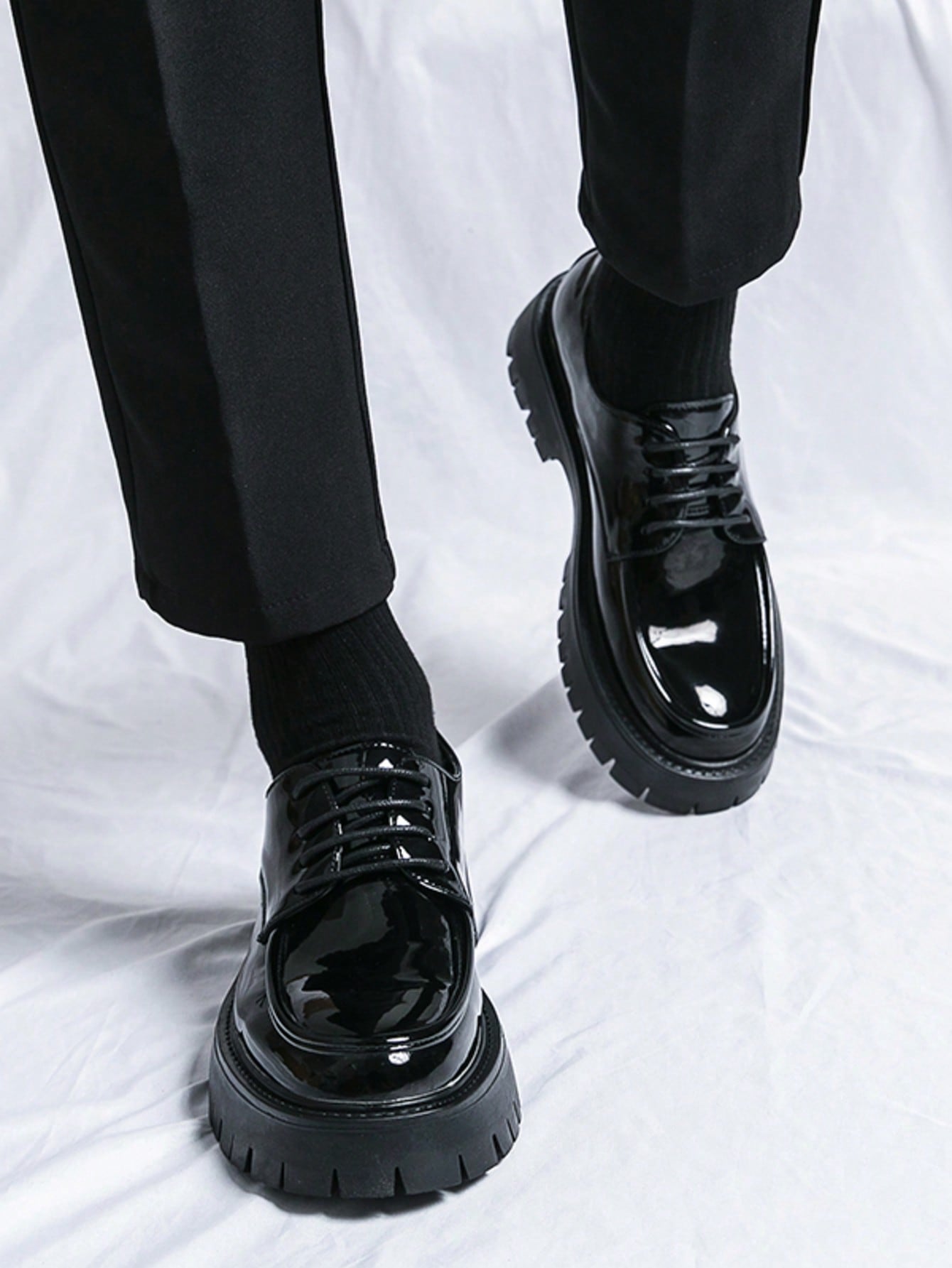 Men's Leather Lace Up Platform Oxfords Round Toe Chunky Heel Lug Sole Heightening Soft Bottom Derby Casual Shoes Classic Work Office Business Dress Shoes