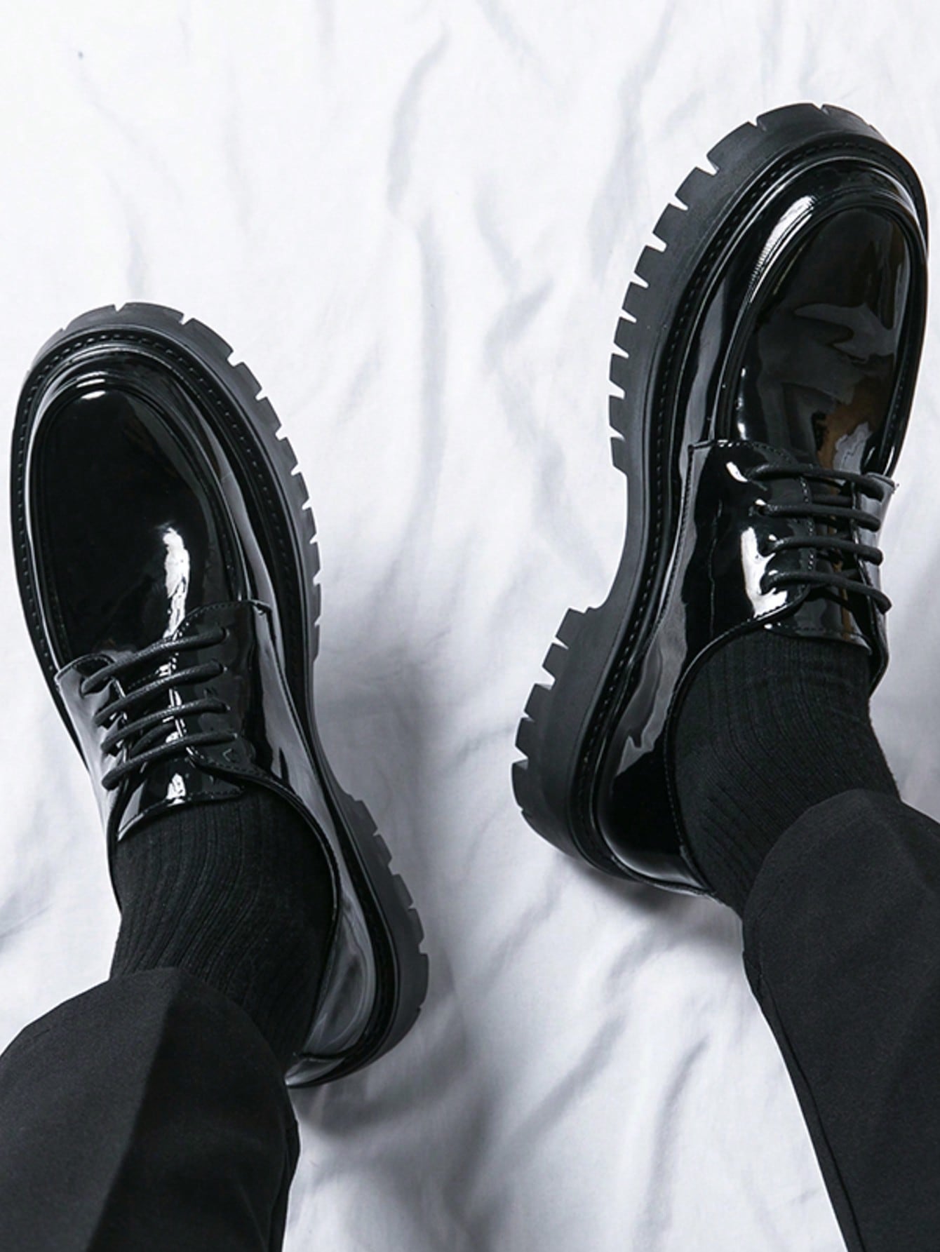 Men's Leather Lace Up Platform Oxfords Round Toe Chunky Heel Lug Sole Heightening Soft Bottom Derby Casual Shoes Classic Work Office Business Dress Shoes