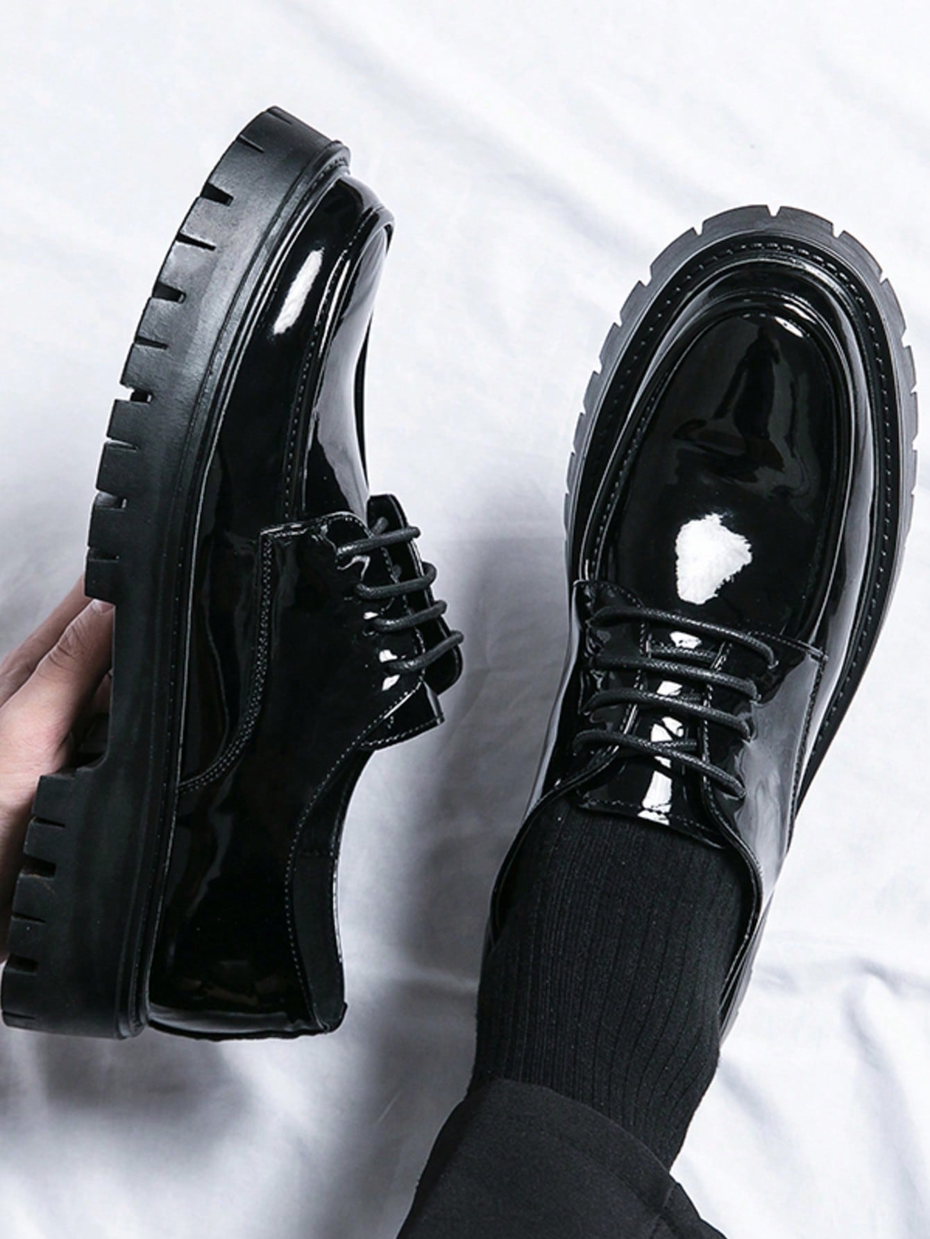Men's Leather Lace Up Platform Oxfords Round Toe Chunky Heel Lug Sole Heightening Soft Bottom Derby Casual Shoes Classic Work Office Business Dress Shoes