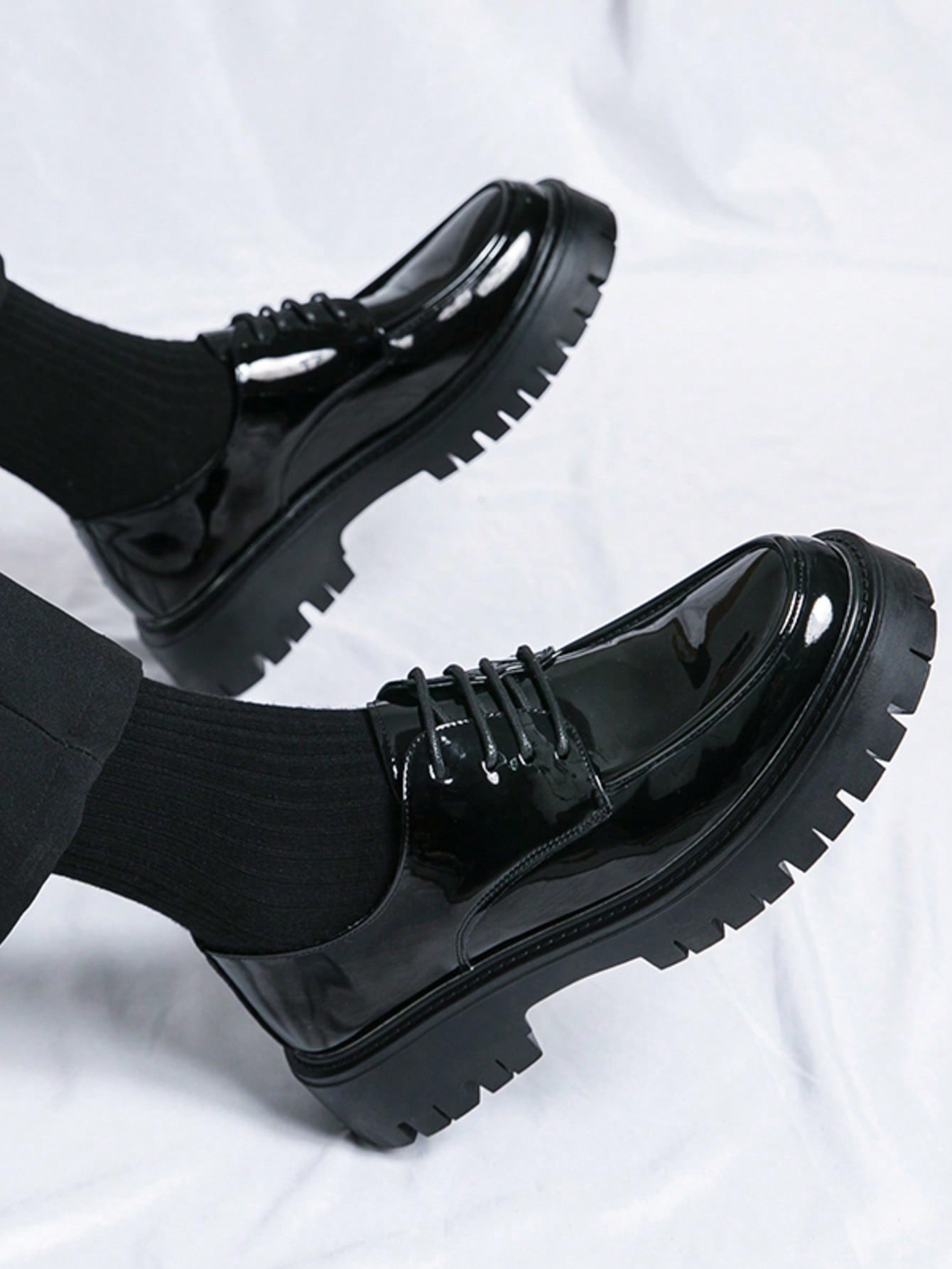 Men's Leather Lace Up Platform Oxfords Round Toe Chunky Heel Lug Sole Heightening Soft Bottom Derby Casual Shoes Classic Work Office Business Dress Shoes