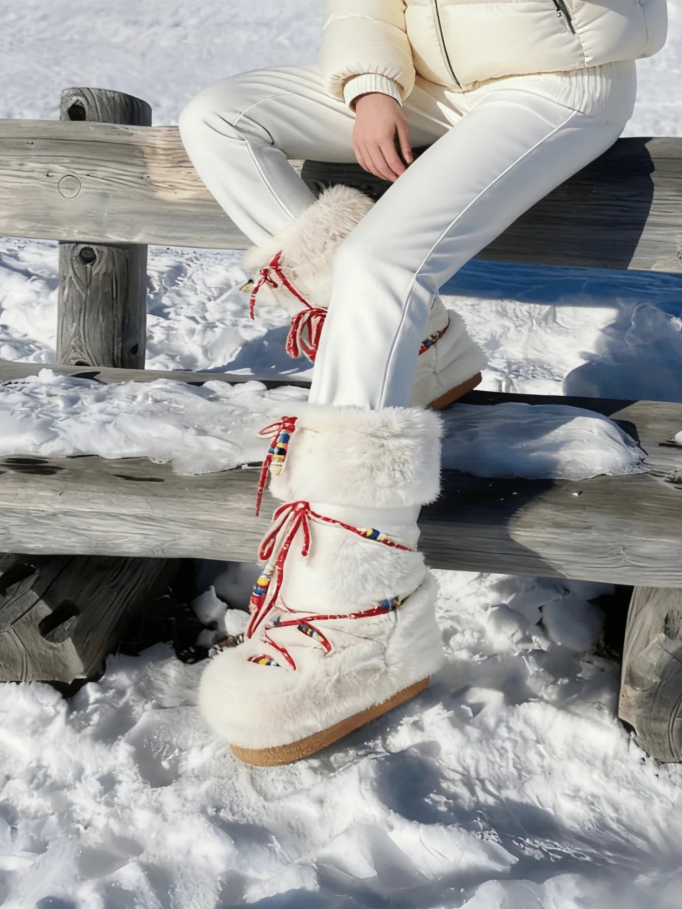 Women's Faux Fur Knee High Boots Fuzzy Fluffy Furry Snow Boots Round Toe With Lace-Up Design Cute Warm Suitable For Christmas Halloween And Winter