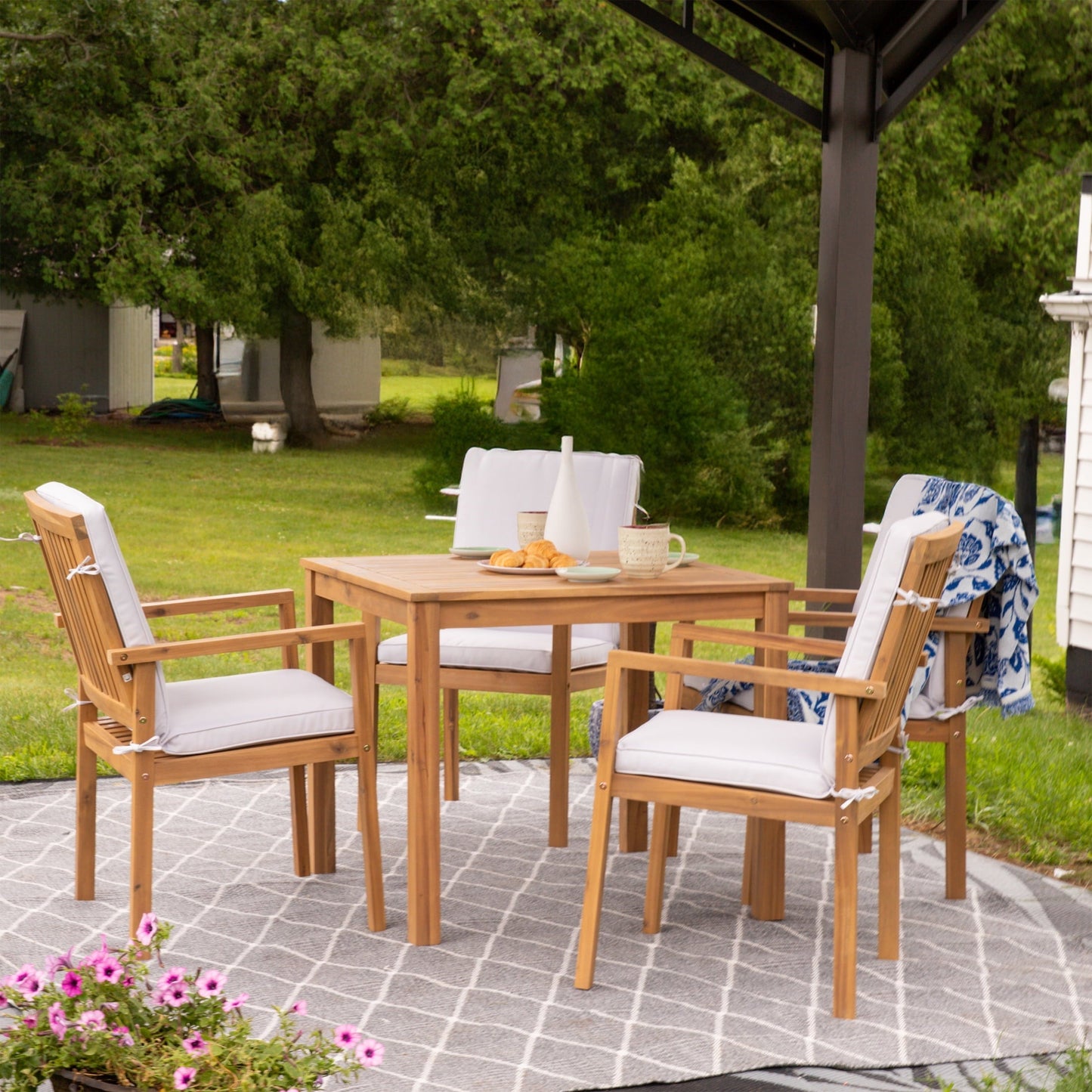 Sunnydaze Rodanthe 33.75" Acacia Square Outdoor Dining Table, Natural Oil Finish
