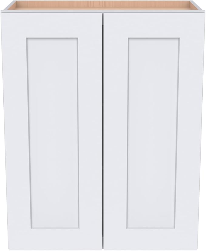 Wall-Mounted Cabinet – Solid Wood Shaker Style Medicine Cabinet with Adjustable Shelves & Soft-Close Doors for Bathroom, Kitchen, and Office Storage (White, 27" W x 12" D x 30" H)