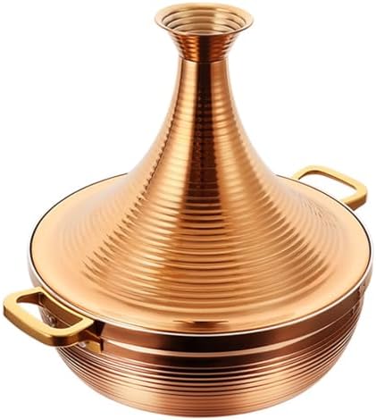 Large Stainless Steel Moroccan Tagine Pot - 30cm Non-Stick Casserole with Cone Lid & 2 Handles - Elegant Gold Cooking Pot for Authentic Moroccan Dishes