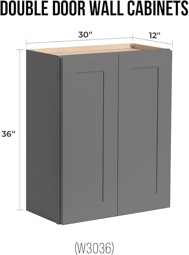 Wall-Mounted Cabinet – Solid Wood Shaker Style Medicine Cabinet with Adjustable Shelves & Soft-Close Doors for Bathroom, Kitchen, and Office Storage (Pebble Gray, 36" W x 12" D x 42" H)