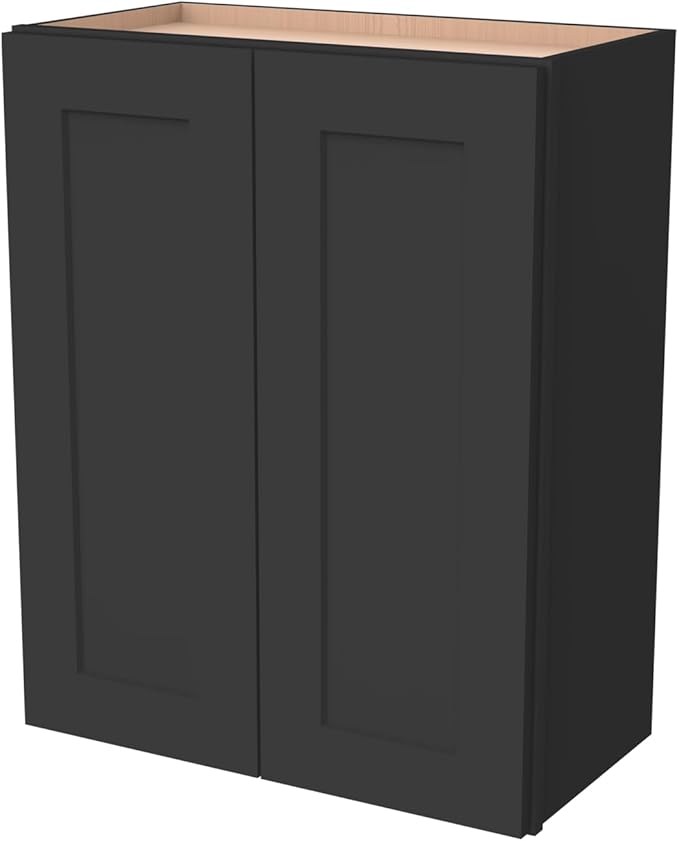 Wall-Mounted Cabinet – Solid Wood Shaker Style Medicine Cabinet with Adjustable Shelves & Soft-Close Doors for Bathroom, Kitchen, and Office Storage (Charcoal Black, 42" W x 12" D x 30" H)