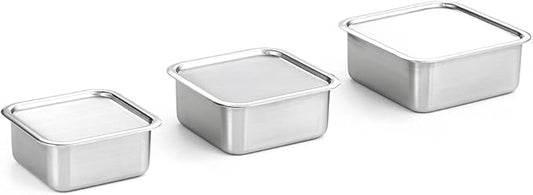 CuBE Low 3PCS Set Stainless Steel Food Storage Containers With Lids and 3 Net Kitchen Appliances Dishwasher Safe Premium South Korea