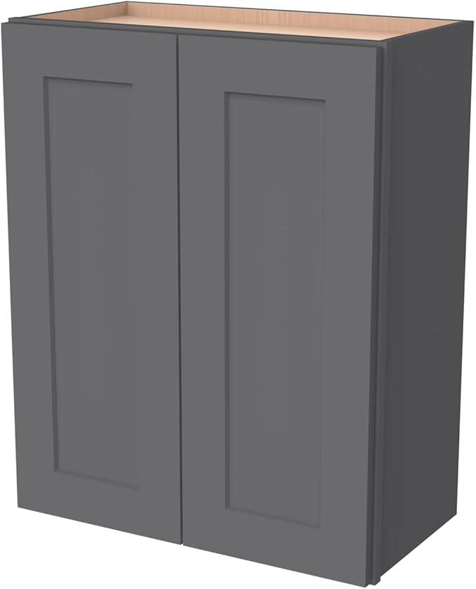 Wall-Mounted Cabinet – Solid Wood Shaker Style Medicine Cabinet with Adjustable Shelves & Soft-Close Doors for Bathroom, Kitchen, and Office Storage (Pebble Gray, 27" W x 12" D x 42" H)