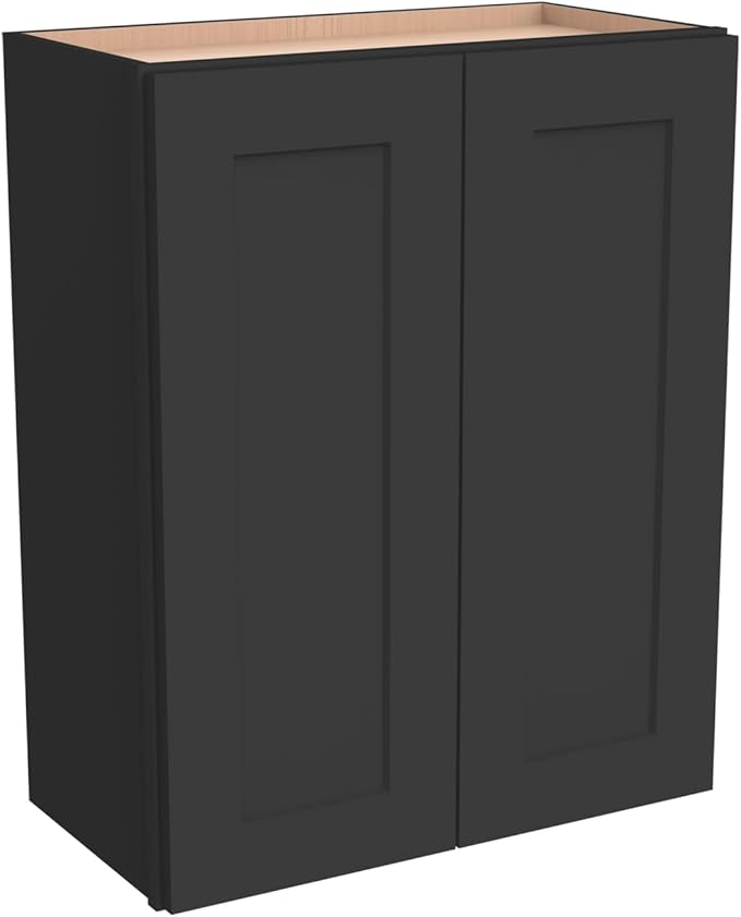 Wall-Mounted Cabinet – Solid Wood Shaker Style Medicine Cabinet with Adjustable Shelves & Soft-Close Doors for Bathroom, Kitchen, and Office Storage (Charcoal Black, 36" W x 12" D x 30" H)