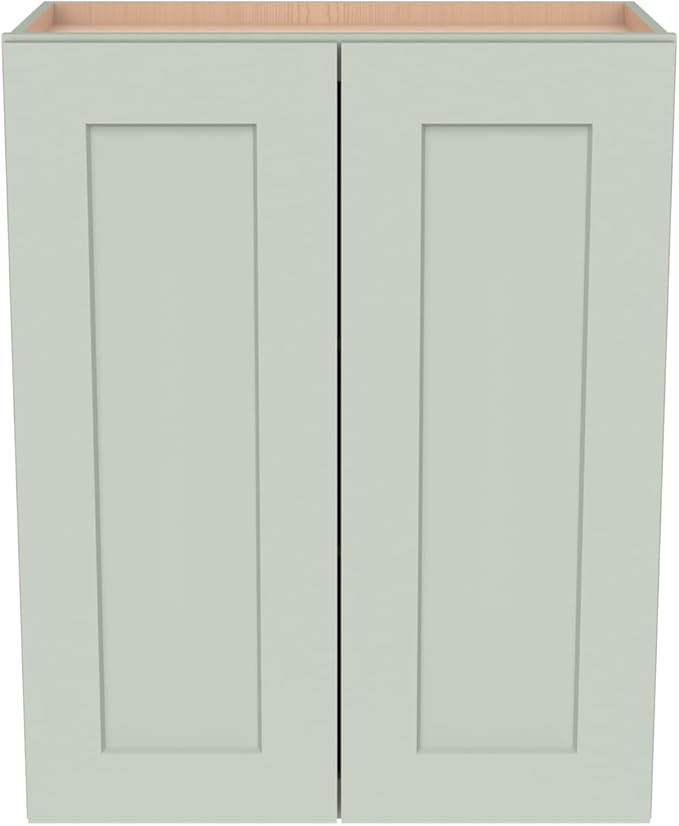 Wall-Mounted Cabinet – Solid Wood Shaker Style Medicine Cabinet with Adjustable Shelves & Soft-Close Doors for Bathroom, Kitchen, and Office Storage (Jade Green, 33" W x 12" D x 30" H)