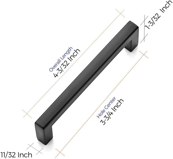 Ravinte 60 Pack Solid 3-3/4 Inch Center to Center Slim Square Bar Drawer Handles - Kitchen Cabinet Handles Black Drawer Pulls Matte Black Cabinet Pulls
