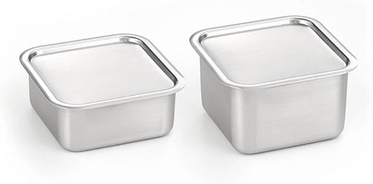 CuBE Medium 2PCS Set 1000ml 650ml Stainless Steel Food Storage Containers With Lids and a Net Kitchen Appliances Dishwasher Safe Premium South Korea
