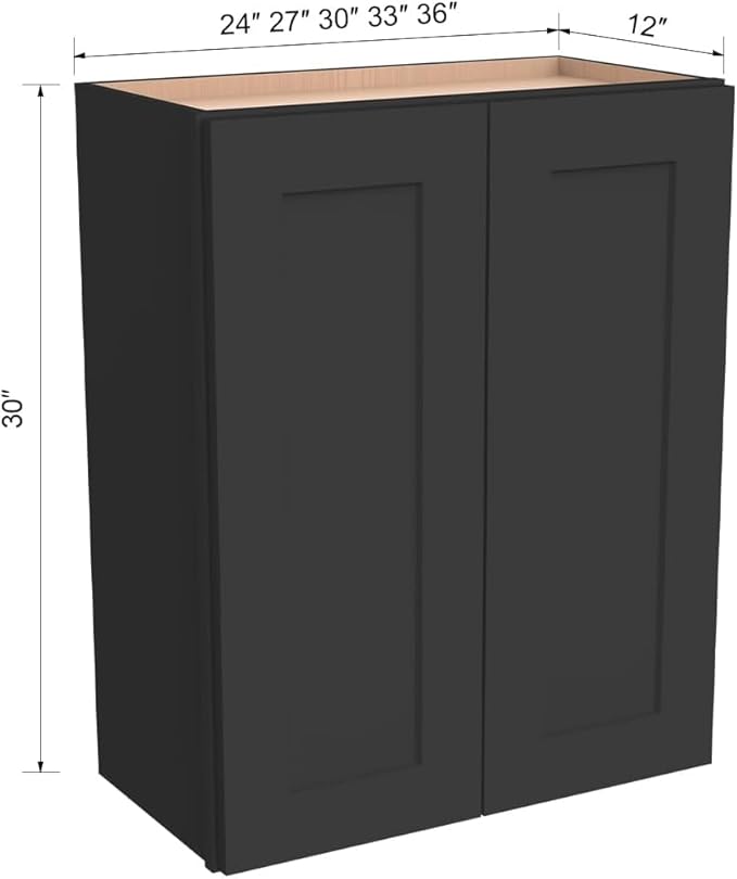 Wall-Mounted Cabinet – Solid Wood Shaker Style Medicine Cabinet with Adjustable Shelves & Soft-Close Doors for Bathroom, Kitchen, and Office Storage (Charcoal Black, 27" W x 12" D x 42" H)