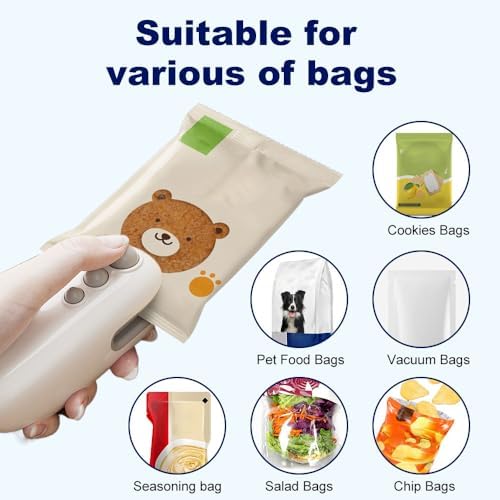 2-in-1 Mini Bag Sealer with Cutter & Magnet - Rechargeable Portable Handheld Food Storage Resealer for Snack Bags - Compact Heat Seal Machine (A - White - 2pcs)