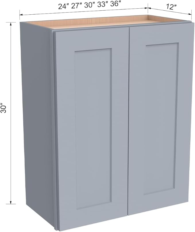 Wall-Mounted Cabinet – Solid Wood Shaker Style Medicine Cabinet with Adjustable Shelves & Soft-Close Doors for Bathroom, Kitchen, and Office Storage (Grey, 24" W x 12" D x 36" H)