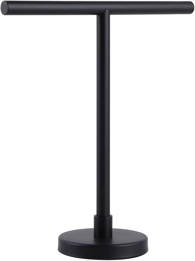 GERZWY Modern Hand Towel Holder Tree Rack Free Standing SUS 304 Stainless Steel Countertop Towel Ring, Matte Black DZY06-BK