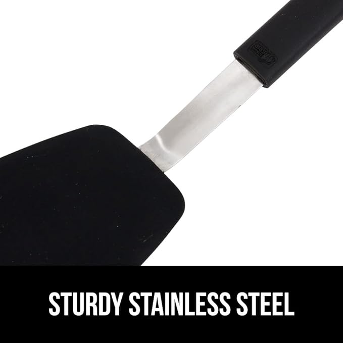 GORILLA GRIP Patented BPA-Free Non-Scratch Spatula, 2 Pack, Heat Resistant Flexible Silicone Head for Nonstick Cooking Pans, Soft Rubber Handle, Kitchen Spatulas for Flipping Eggs, Pancakes, Black