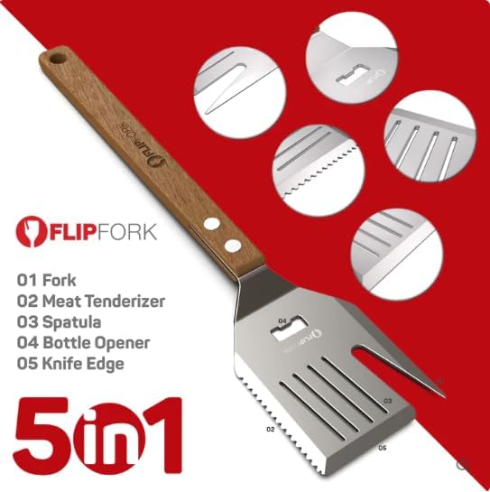 Boss - 5 in 1 Grill Spatula with Knife, Fork, Bottle Opener and Turner BBQ Tools. All in One Grill Accessories Set for Outdoor Grills. 18 inch Grilling Accessories BBQ Set
