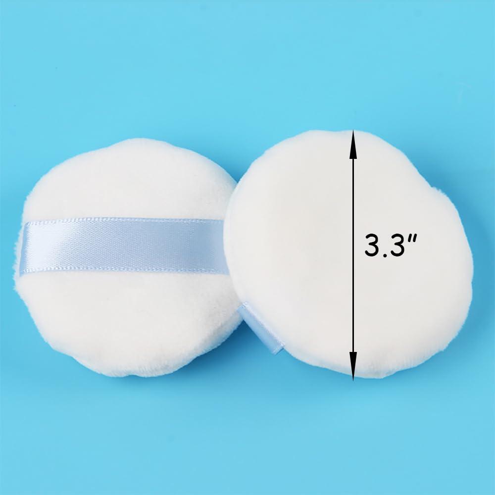 Ultra Soft Powder Puff and Container 3.3" High Density Velvet Dusting Washable Reusable Powder Puff,Body Powder Puff and Glass Jar Holder Loose Powder Box with Puff for Face Makeup(Dazzling colors)