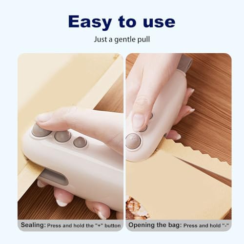 2-in-1 Mini Bag Sealer with Cutter & Magnet - Rechargeable Portable Handheld Food Storage Resealer for Snack Bags - Compact Heat Seal Machine (A - White - 2pcs)