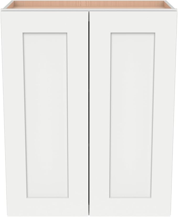 Wall-Mounted Cabinet – Solid Wood Shaker Style Medicine Cabinet with Adjustable Shelves & Soft-Close Doors for Bathroom, Kitchen, and Office Storage (Origami White, 27" W x 12" D x 30" H)