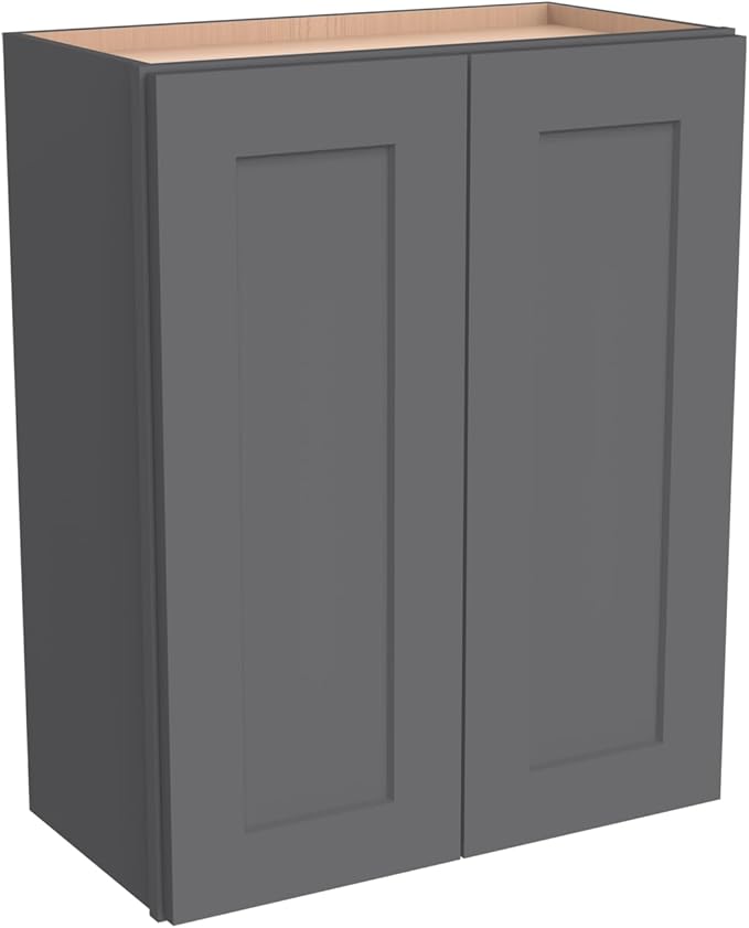 Wall-Mounted Cabinet – Solid Wood Shaker Style Medicine Cabinet with Adjustable Shelves & Soft-Close Doors for Bathroom, Kitchen, and Office Storage (Pebble Gray, 33" W x 12" D x 30" H)