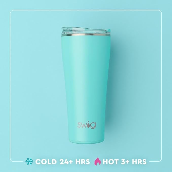 Swig Life 32oz Insulated Tumbler, Travel Coffee Tumbler with Lid, Cup Holder Friendly Travel Coffee Mug, Stainless Steel, 32 oz, Reusable Insulated Mug with Lid (Jockey Club)